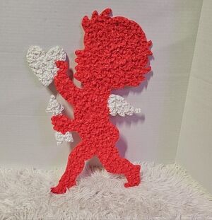 Decoration Wall or Window Decor Vintage Red & White Plastic Cupid Made In USA